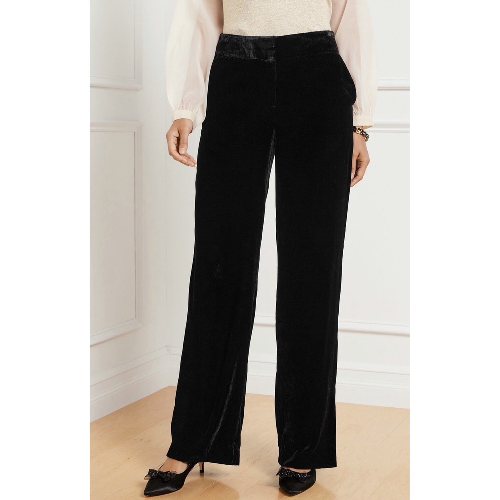 NWT Talbots Effortless Velvet Mid-Rise Wide Leg Pant Black Size 4